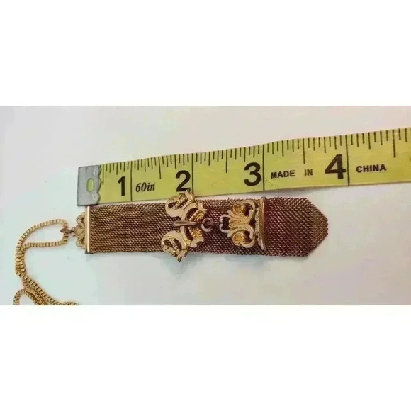 Antique Mesh Watch Fob 1903 Art Nouveau 12 Kt Gold Plated & Wax Seal - Picture 9 of 10